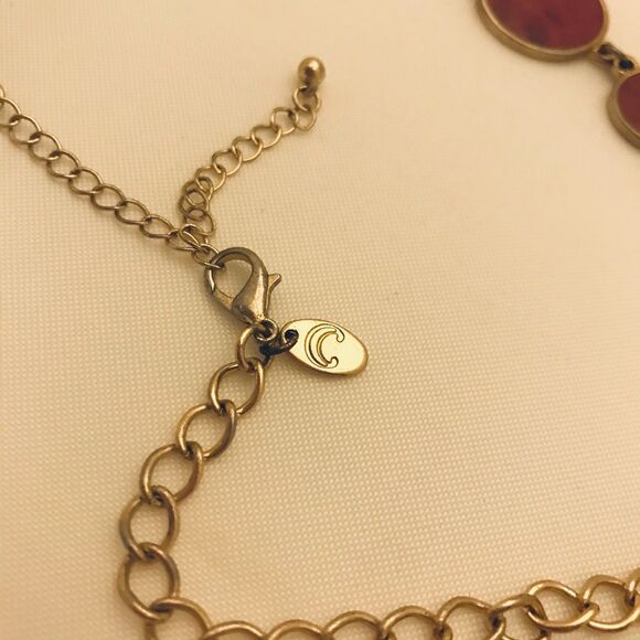 #2928 Burnt Pink Circles on Gold tone chain necklace - Picture 4 of 5